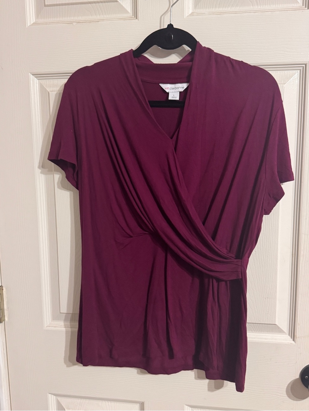 Liz Claiborne Plum Draped Surplice Short-Sleeve Top